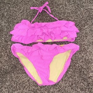 Pink Jessica Simpson girls ruffle swimsuit set